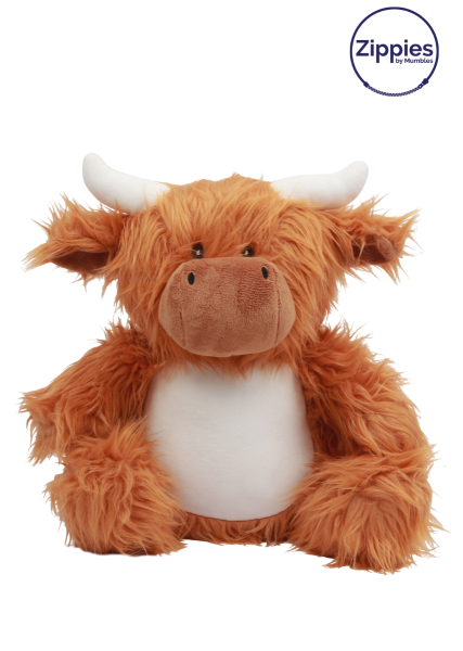Mumbles ZIPPIE HIGHLAND COW – plišana planinska krava s patentnim zatvaračem, 37 cm